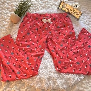 Old Navy sz M pink pajama pants with palm trees and Santas in sunglasses